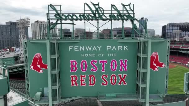 Fenway Park Scoreboard Mlb Baseball Stadium Rising Aerial Shot Boston — 비디오