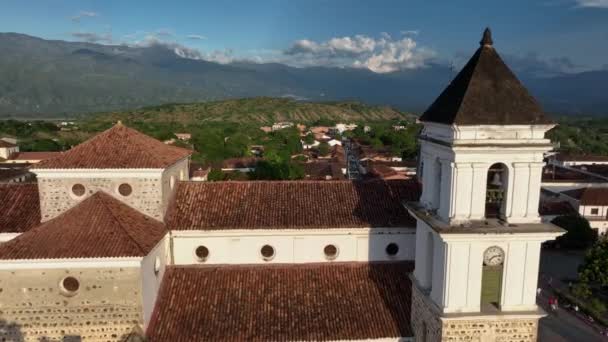 Flying Santa Antioquia Cathedral Catholic Landmark Colonial Zone Colombia Drone — Video