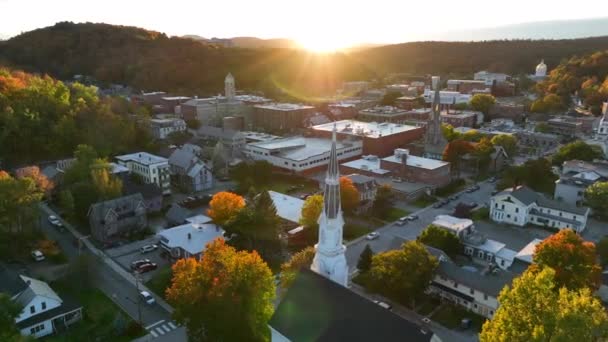 Centre Ville Montpelier Vermont Coucher Soleil Automne Belle Lumière Heure — Video