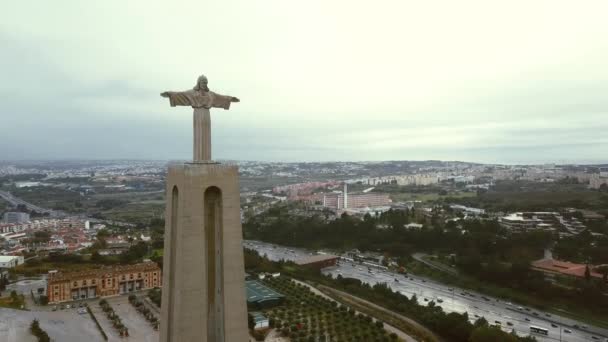 Stor Staty Jesus Kristus Almada Lissabon Portugal — Stockvideo