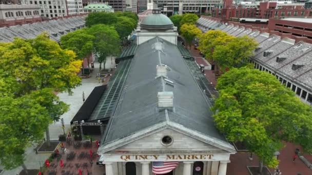 Quincy Market Boston Belvárosában Piactéren Népszerű Turisztikai Attrakció Massachusettsben Légi — Stock videók