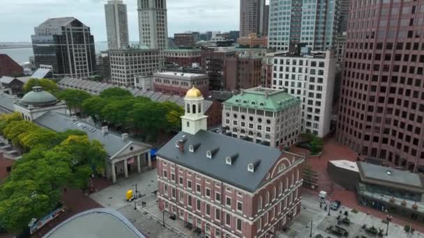 Widok Lotu Ptaka Bostonie Faneuil Hall Custom House Tower Nabrzeże — Wideo stockowe
