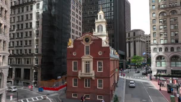 Famous Feneuil Hall Downtown Boston Aerial Skyscrapers — Vídeos de Stock