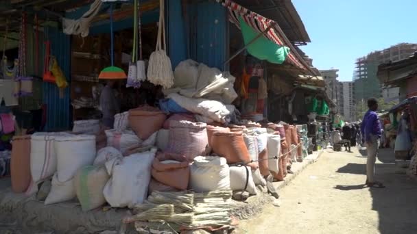 Olika Bilder Lokal Marknad Utkanten Addis Abeba Etiopien — Stockvideo