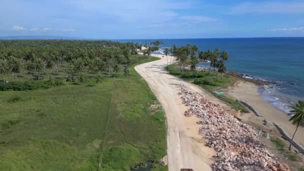 Heavy Equipment Driving Malecon Nagua Construction Dominican Republic Aerial — Vídeo de stock