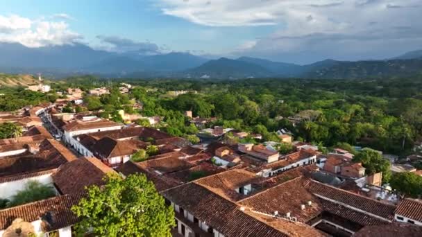 Santa Antioquia Colombia Luchtfoto Van Idyllische Stad Groen Landschap Zonnige — Stockvideo