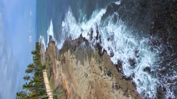 Dron Lecący Nad Skalistymi Brzegami Malecon Nagua Republice Dominikańskiej Naprzód — Wideo stockowe