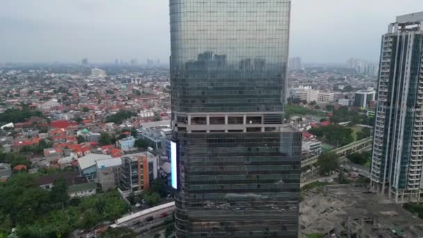 Tall Glass Skyscraper Jakarta Tracking — Stock Video