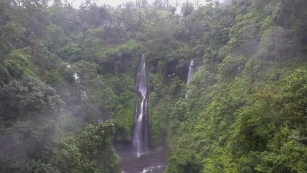 Moscas Aéreas Através Névoa Vale Selva Direção Cachoeira Multi Cascata — Vídeo de Stock