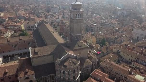 Christian Basilica Tower Aerial Ascends City Venice Italy — 비디오