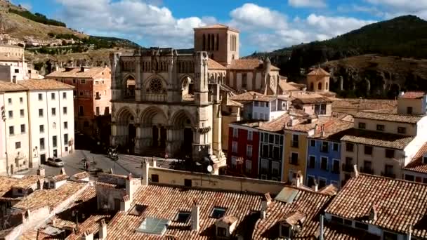 Drone Aerial View Cuenca Spanish Old Historical Center Sunny Day — Video