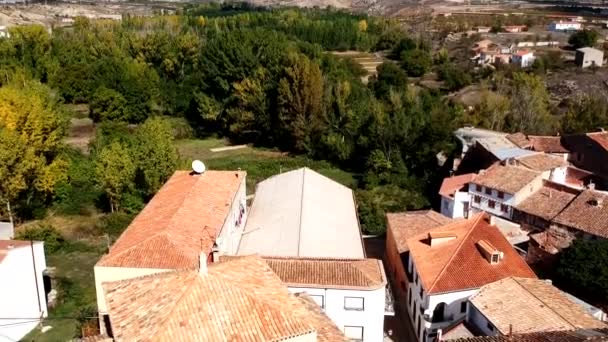Descending Aerial Shot House Tree Sunny Day Spain Landete Calm — Vídeos de Stock