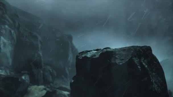 Cinematic Shot Stormy Ancient Alien Crash Site Smooth Rising Reveal — Vídeo de stock
