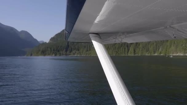 山の風景の中に美しい湖の水上飛行機の翼とストルート — ストック動画