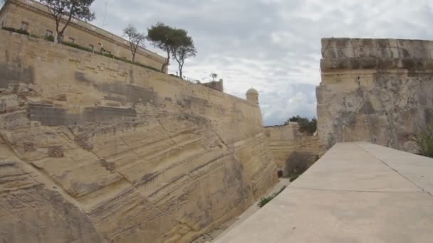 Оборонительные Стены Укреплений Валлетты Окружают Валлетту Столицу Мальты — стоковое видео