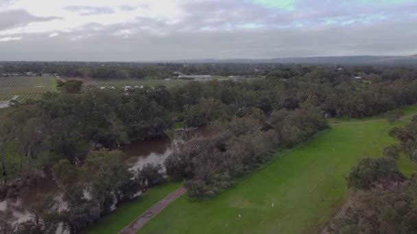 Parkland Voador Aéreo Com Vistas Swan River Vinhedos Pôr Sol — Vídeo de Stock