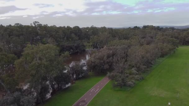 Strzał Powietrza Nad Swan Valley Riverside Park Rowerzystą Perth — Wideo stockowe