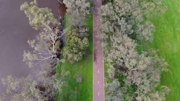 Birds Eye View Riverside Cyclepath Trees Swan River Perth Australia — 비디오