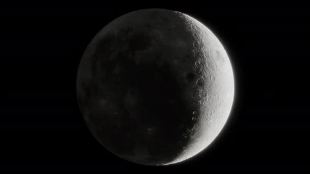 Moon Waxing Crescent Phase Orbiting Slowly High Quality Animation Simulation — Vídeo de stock