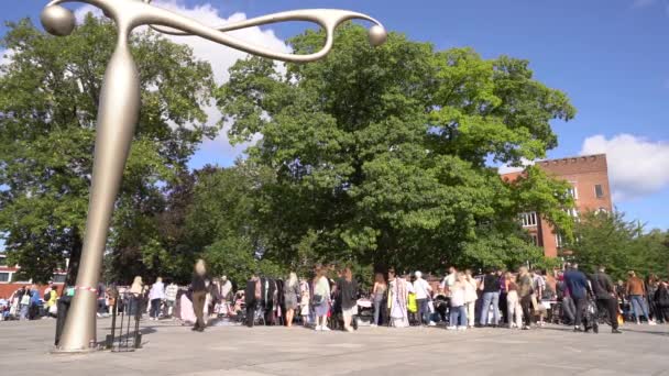 丹麦奥胡斯Molleparken户外跳蚤市场的人们 — 图库视频影像