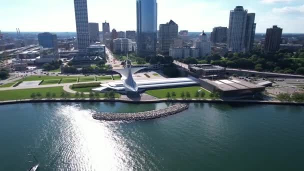 Мілуокі Штат Вісконсин Сша Aerial View Art Museum Building Lakefront — стокове відео