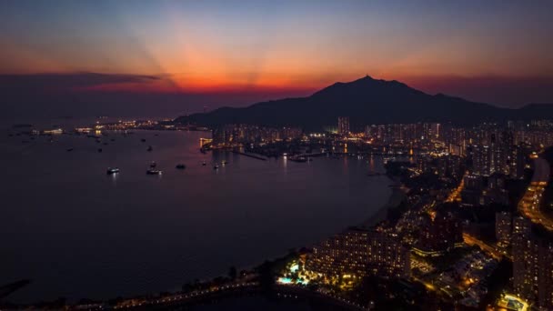 Mavic3 Dji Drones Hongkong Zonsondergang Stad Gebouw Youtube Facebook Instagram — Stockvideo