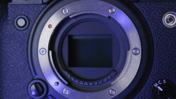 Close Câmera Digital Sensor Quadro Completo Montagem Lente Vídeo Perfeito — Vídeo de Stock