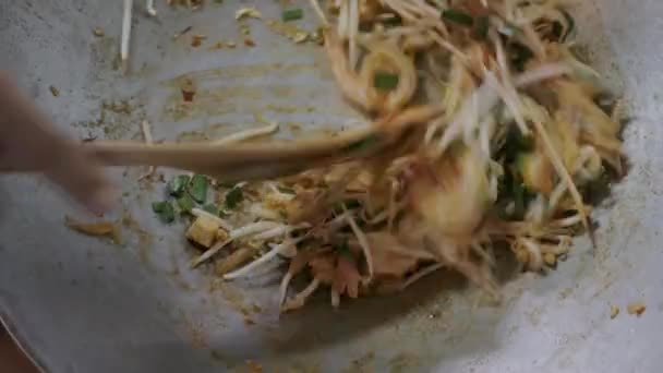White Asian Noodle Tofu While Being Cooked Stir Fried Pan — Videoclip de stoc