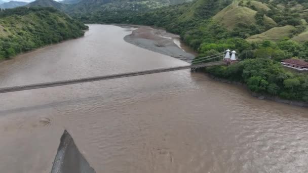 Puente Occidente Historical Suspension Bridge Landscape Northwestern Colombia Drone Aerial — 图库视频影像