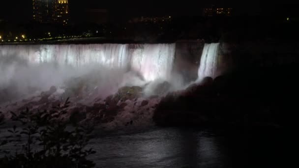 Niagara Falls Waterfall Night Illuminated White View American Falls — Vídeo de stock
