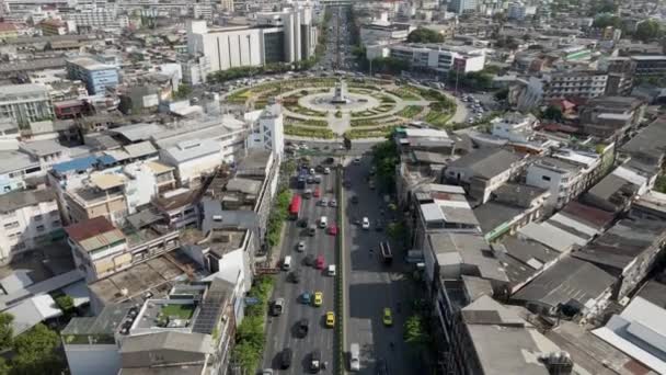 Forgalom Bangkokban Egy Körforgalomnál Wongwian Yai Aerial View Highway Junctions — Stock videók