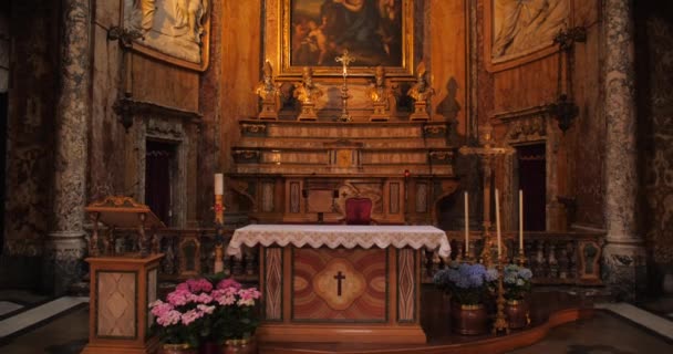 Tiro Estátuas Colunas Dentro Igreja São Camilo Lellis Roma Itália — Vídeo de Stock