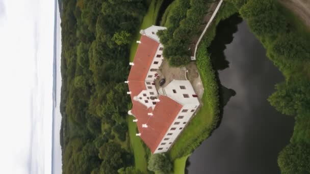 Vertical Drone Shot Danish Manor Surrounded Moat Letecký — Stock video