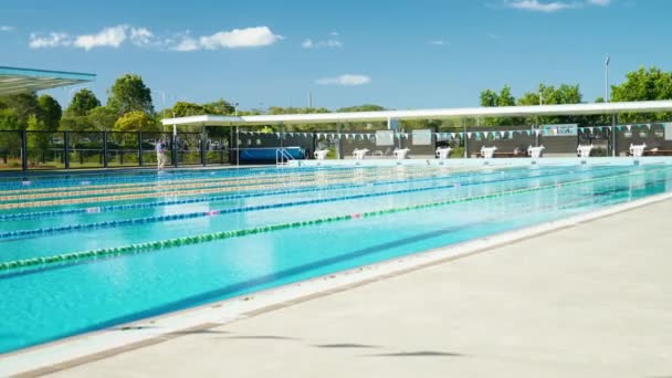 Blue University Campus Outdoor Olympic Swimming Pool — стокове відео