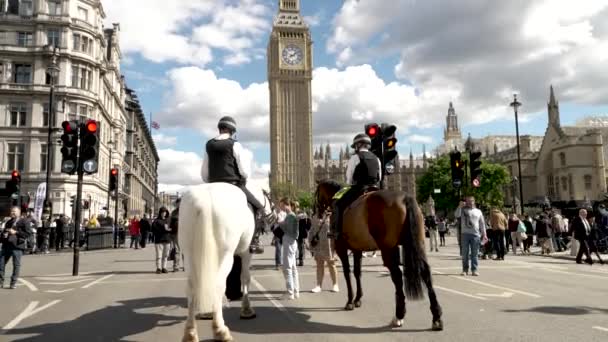 Metropolitan Police Horseback Westminster Helping Crowd Control Public Safety — Vídeos de Stock
