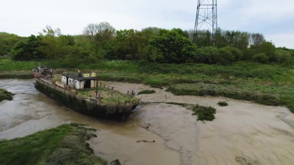 Aerial View Nature Weather Taking Abandoned Rusty Boat Wat Tyler — Stock video