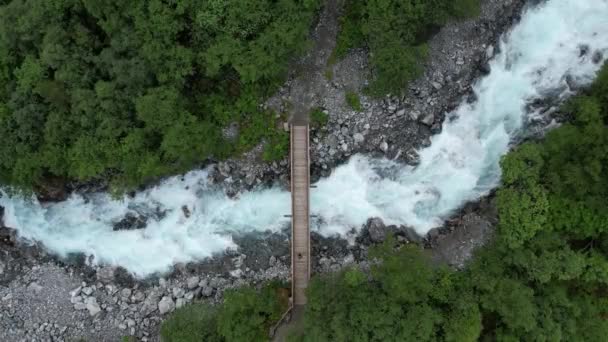 Norwegian Arcticl River Bridge Aerial Shot — Vídeos de Stock