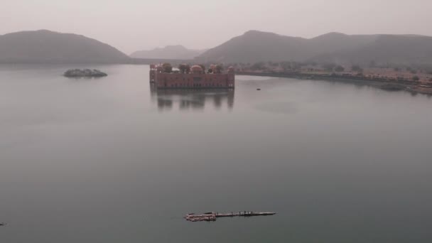 Drone Disparado Acima Jal Mahal Jaipur Índia Palácio Famoso Lago — Vídeo de Stock