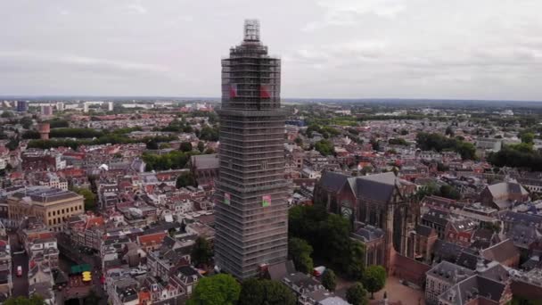 Dom Tower Fedett Állványokkal Felújítás Során Utrecht Hollandia — Stock videók