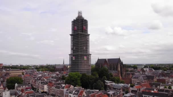 Utrecht Dom Kulesi Nin Havadan Görünüşü Restorasyon Çalışmaları Için Iskeleyle — Stok video