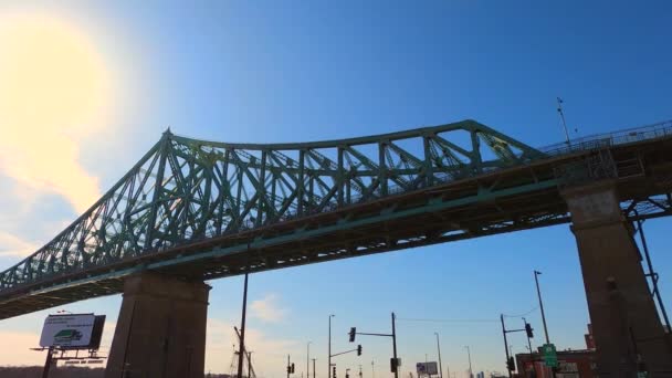 Jacques Cartier Stahlbrücke Montreal City Kanada Städtische Steife Metallische Hochkonstruktion — Stockvideo