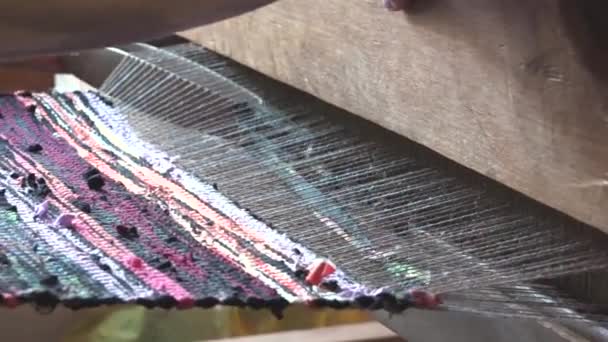 Loom Threads Action Carpets Sewn Threads Handwork Threads Old Fashioned — Stock Video