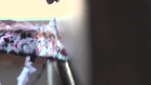 Krosno Nitkami Akcji Dywany Uszyte Nici Ręczna Robota Nitkami Staromodna — Wideo stockowe