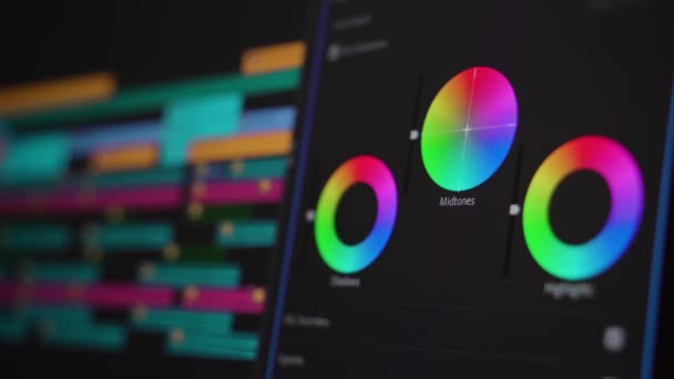 Video Editing Color Grading Color Wheels Screen Close — Stock Video