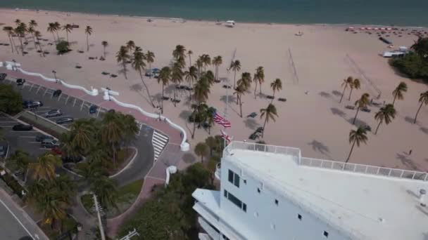 Aerial View Sandy Beach Palm Trees Fort Lauderdale Florida Slider — Stock Video