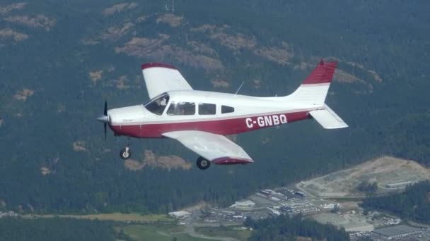 Close Light Piper Cherokee Flugzeug Flying Formation — Stockvideo