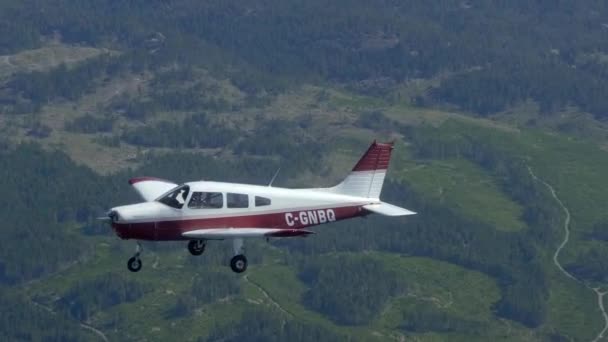 Piper Cherokee Small Plane Flying Parallax Formation Footage — стокове відео