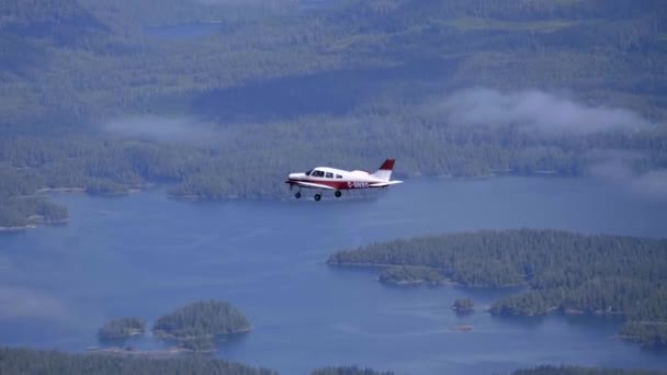 Kleine Privatflugzeuge Fliegen Über Seen Und Wäldern Von Luft Luft — Stockvideo