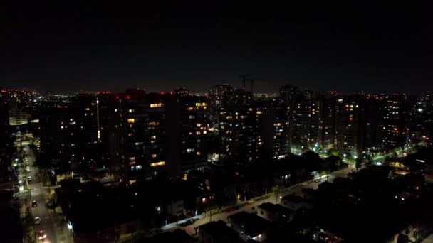 Panoramatický Letecký Výhled Obytnou Čtvrť Budovami Noci Výstřel Dronu — Stock video