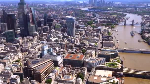 Vista Aérea Rio Tâmisa Para Torres Londres Banco Inglaterra — Vídeo de Stock